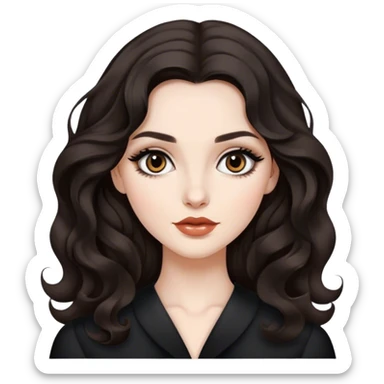 Beautiful girl,Black/dark brown hair, old Hollywood wavy hair, thick long hair, dark brown eyes, pale, clean, winged eyeliner sticker