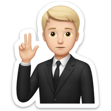 white man in formal suit in thought, shows something with his hand sticker