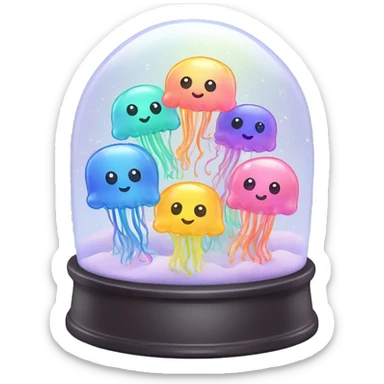 Kawaii rainbow pastel family of jellyfish  in neon snow globe  sticker
