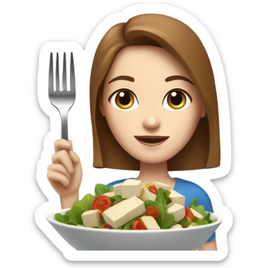 White girl Brown hair blue eyes freackles eating Tofu salad with fork sticker