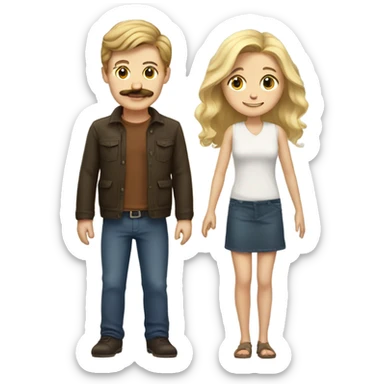 brown-haired white boy with mustache with blonde girl sticker