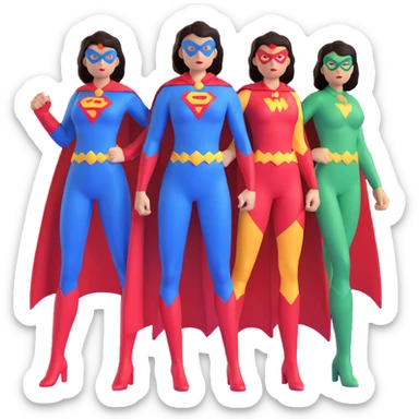 three female superheroes with different powers and costumes sticker