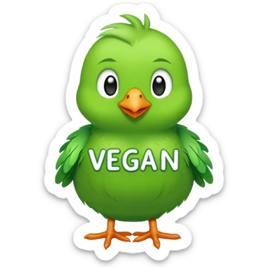 Un pulcino di colore verde con la scritta Vegan sopra sticker