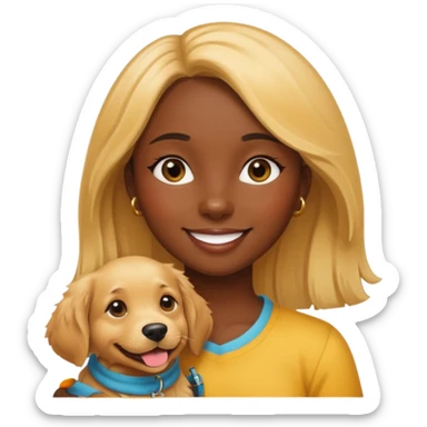 Dark skin girl with golden retriever  sticker