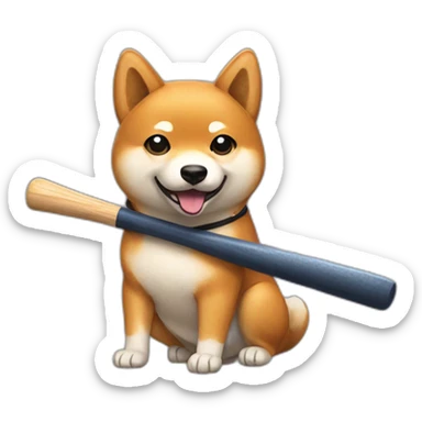 shiba inu holding a baseball bat, sitting sticker