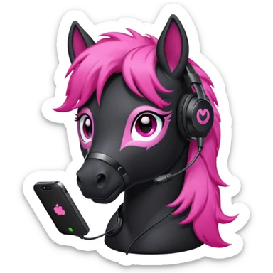 Black pony streamer with gaming head set sticker