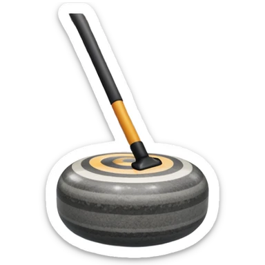 An icon showing a detailed close-up of a curling stone sliding across the ice, with a broom in motion beside it. The background features an indoor stadium with cheering spectators on the stands. Transparent background captures the strategy and focus of curling. sticker