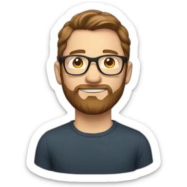 white man with short brown hair and beard wearing glasses sticker