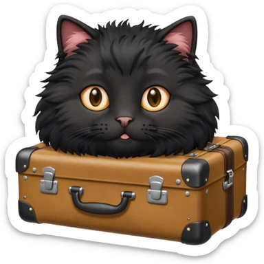 Black fluffy cat with suitcase in sunny place sticker