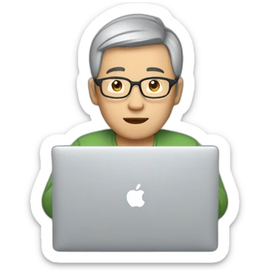 Aged 47 Asian Guy coding on the macbook sticker