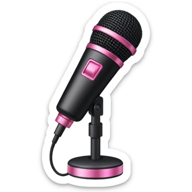 black stage microphone with pink strip on bottom sticker