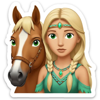 Pocahontas with green eyes, blond hair and horse sticker