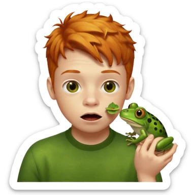 Ginger boy eating frog sticker