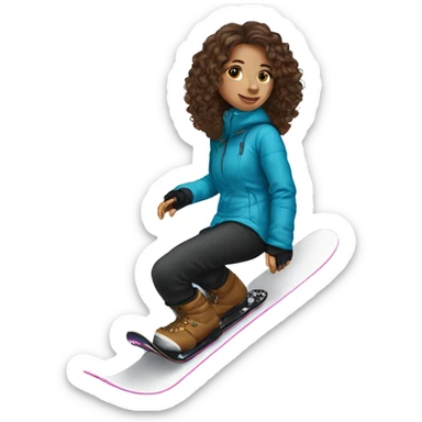 Girl long curly brown hair white skin and black mini pincher on snowboard sticker