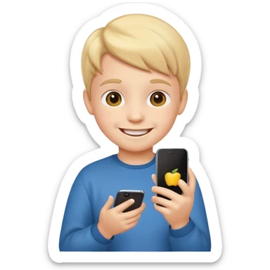 happy little kid with a smartphone, apple style emoji sticker
