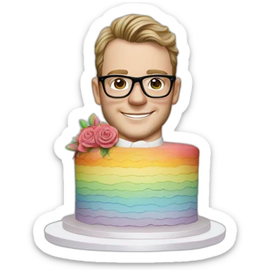 Jonathan Toews wearing glasses as a triple decker rainbow wedding cake with pastel roses sticker