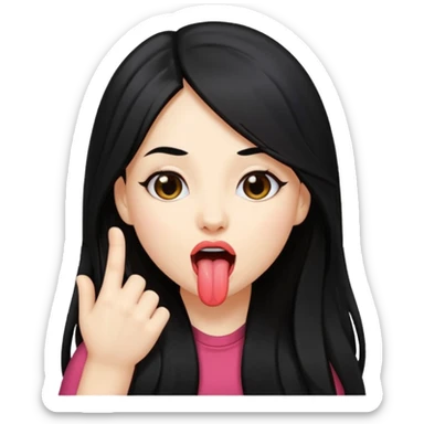 Niña con pelo negro largo sacando la lengua y posando  sticker