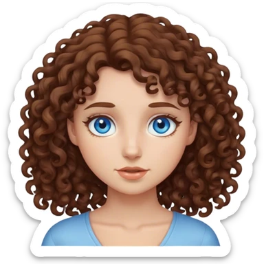 curly girl blue eyes and brown hair sticker