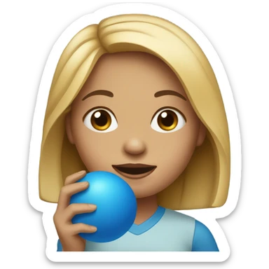 girl portrait of holding a blue ball between legs sticker
