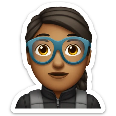 Tanned girl with dark brown hair and glasses wearing a ski mask sticker