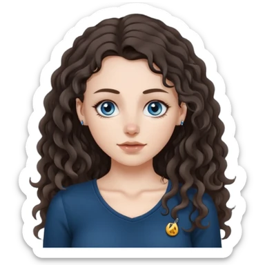 white girl, dark brown long slightly curly hair , skinni but with big breast , septum piercing on nose, beautiful dark gray-blue eyes, sticker