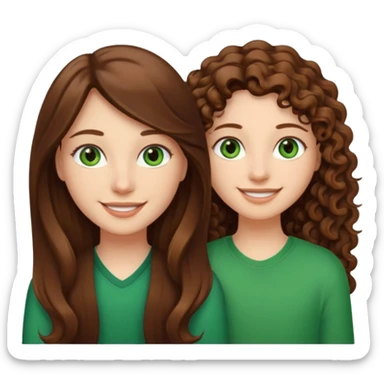 Two besties: 1: long straight brown hair, green eyes 2: long curly brown hair, brown eyes sticker