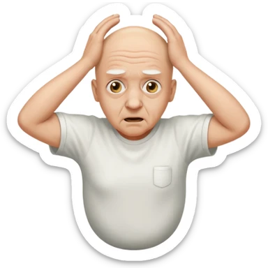 A bald person who’s very old is staring, he’s inside a toilet and his head is upright and looking at the camera with very wide eyes and his hands are putting pressure on his head, very scared expression and he’s twerking sticker