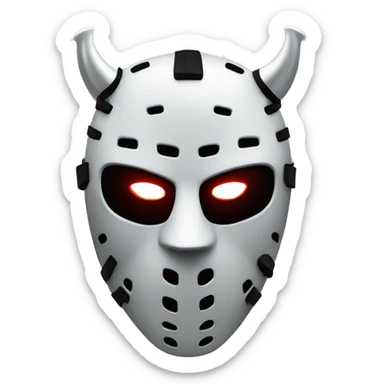 black hockey mask in Apple Emoji style, devil horns, iphone emoji, minimalistic, gothic, low poly, symmetrically sticker