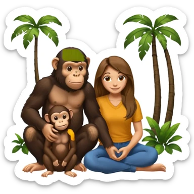un chiomapnze salvaje sentado en el suelo al lado de una mujer sticker