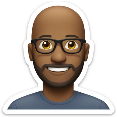 Bald- black man-with-glasses-with scruffy -beard in t shirt smiling sticker