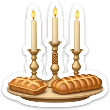 Shabbat two candles in pale beige candlesticks and hala bread  sticker
