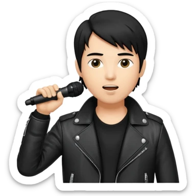 A cool male singer in leather jacket, singing into a standing microphone. sticker