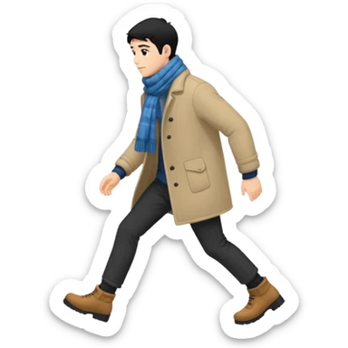 The Walking Man black hair all body from the side and taking a step in winter clothes sticker