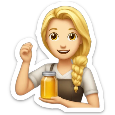 88 / 5 000 Résultats de traduction Résultat de traduction a blonde person with dust in their hair and a jar of honey in their hand sticker