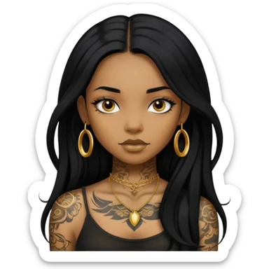 Tattooed princesses black girl with long hair more gold sticker