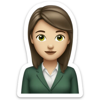 Female with brunette hair and slightly fringe and green eyes. Wearing formal cute outfit sticker