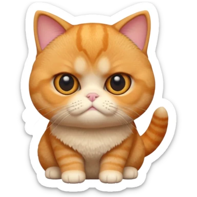 A 3D cartoon orange-ginger Exotic Shorthair cat with flat face, expressive eyes, soft fur sheen, cinematic Memoji rendering. sticker