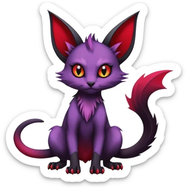 Dark gloomy gothic Black violet red edgy cute Noivern-Noibat-Purloin-Torracat-Lykoi-Caracal-cat-Fakemon-fusion-hybrid-creature with an imp tail  sticker