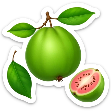 A whole green guava fruit with a smooth skin sticker
