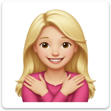 arms crossed holding neck laughing long, blonde hair girl sticker