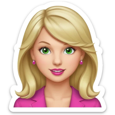 Smiling Taylor Swift green eyes, thick and full long blond hair pink lipstick  sticker