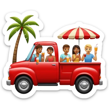 People having a picnic in the back of a red pick up truck sticker