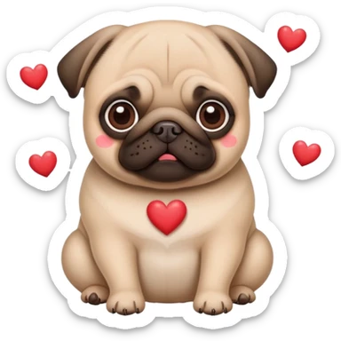 Влюблённый мопс (с сердечками и розовыми щеками). sticker