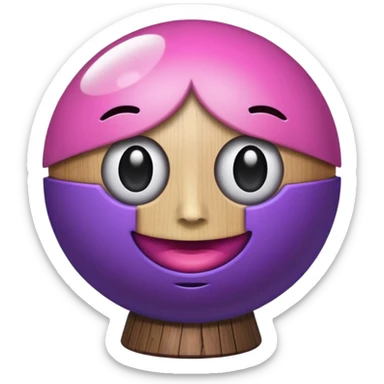 A half pink half purple ball with a face wooden stem followed by a glass stem on top sticker