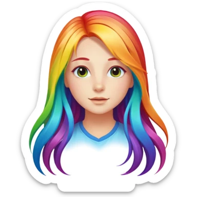 Girl with rainbow long hair — bright gradient strands flowing sticker