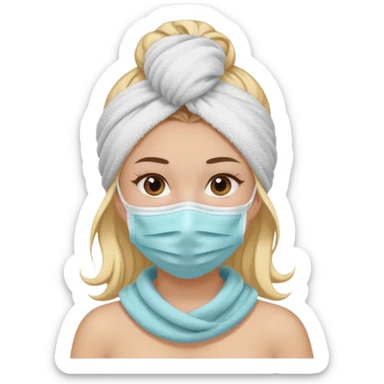 A girl wearing a face mask and towel wrapped in her hair  sticker