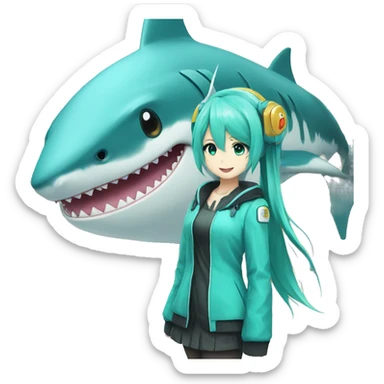 hatsune miku visiting a shark mascot  sticker