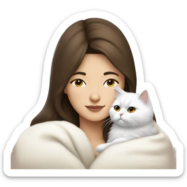 Brunette woman snuggling white Persian cat sticker