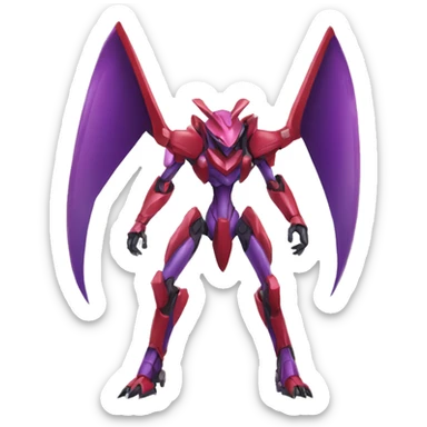 a purple-green-red Genesect-Raptor-Fakémon—hybrid with a futuristic visor-helmet full body sticker