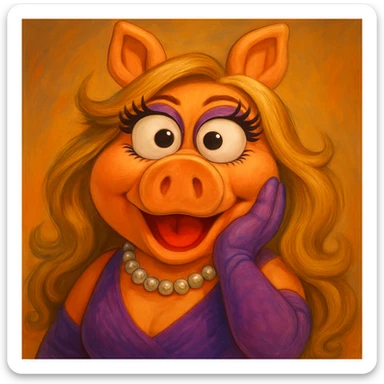 Make Miss Piggy's cross eyes even bigger, keep playful expression, detailed, vibrant colors. sticker